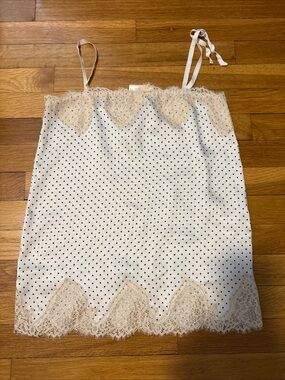 White Polka Dot Lace Trim Cami Top, Size 38 , Made in Italy